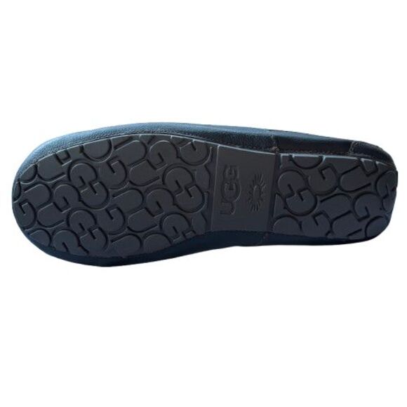 Men 11 EEE Wide UGG Ascot Wool Fleece Lined Black Leather 5379W Slippers Loafers - Picture 8 of 9